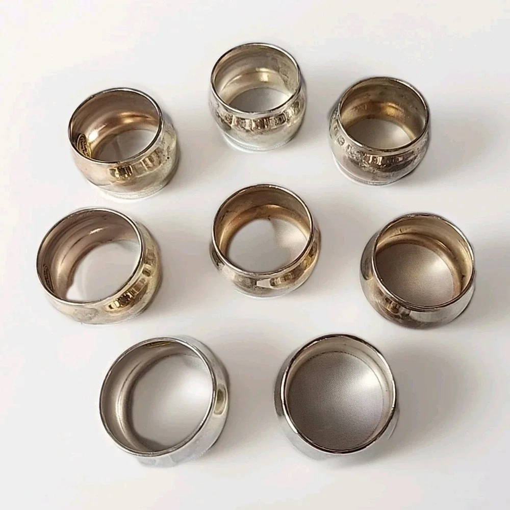 New 8 Pc. Vintage 1990s Royal Limited Silverplate Barrel Napkin Rings New In Box